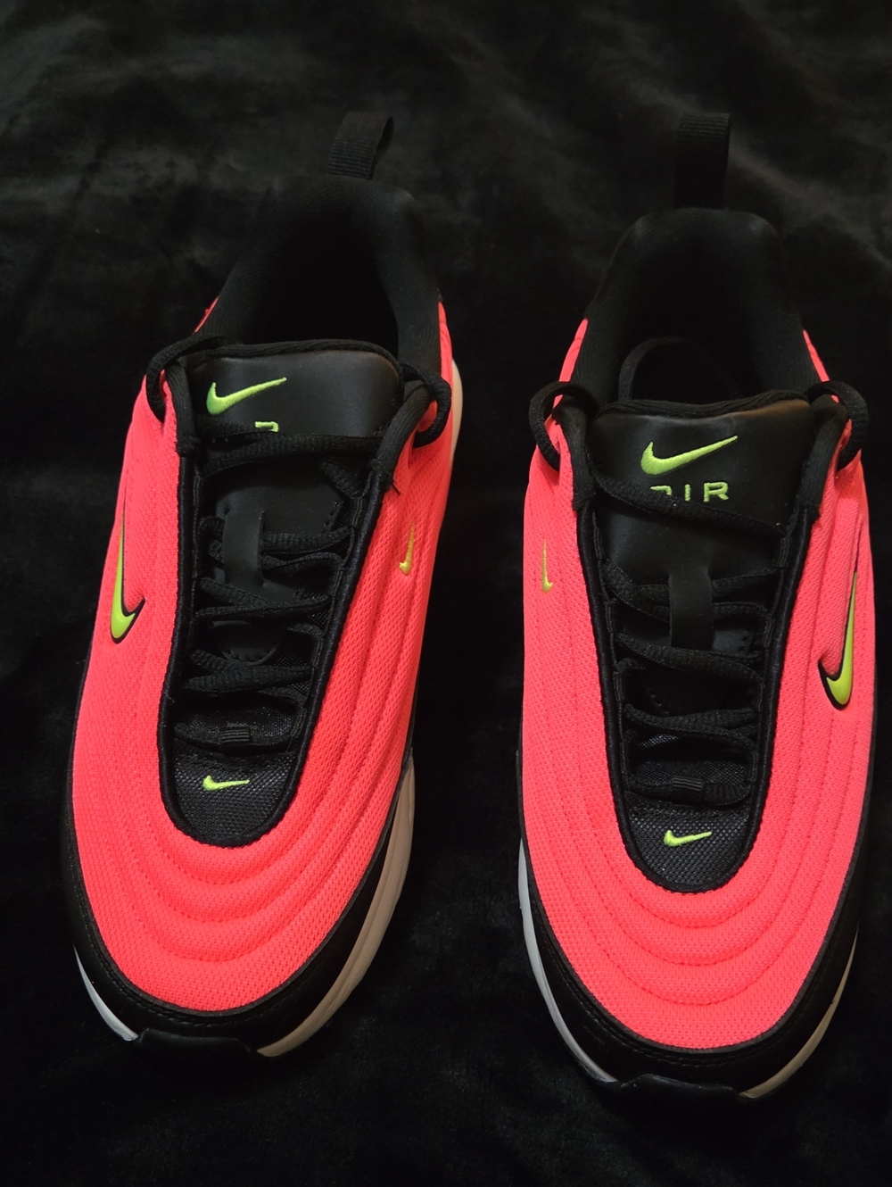 Nike Neon Pink and Black Air Sneakers with Lime Swoosh